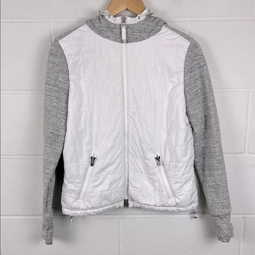 Athleta Women’s cozier primaloft insulated white gray hoodie jacket size S